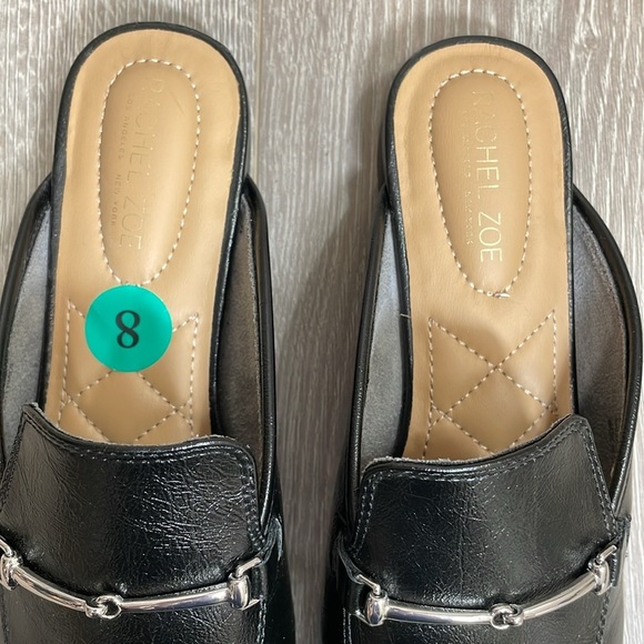 NWOT Rachel Zoe Alani Black Almond Toe Slip On Mule Loafer Silver Toe Accent 8 - Picture 7 of 16